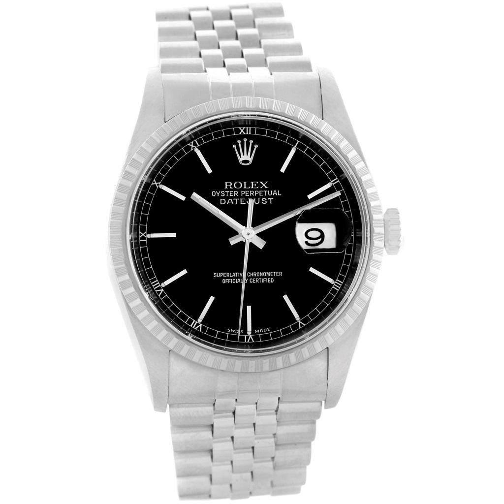 Rolex Datejust Black Dial Jubilee Bracelet Steel Men's Watch 16220 In Good Condition For Sale In Atlanta, GA