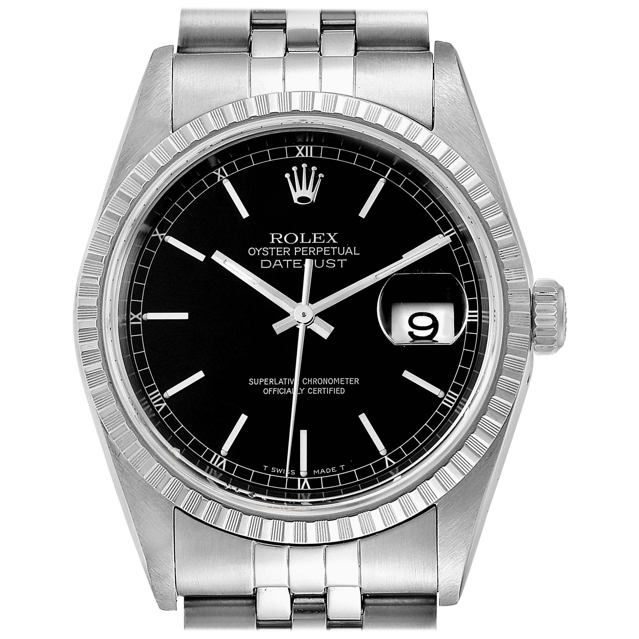 Rolex Datejust Black Dial Jubilee Bracelet Steel Men's Watch 16220 For Sale