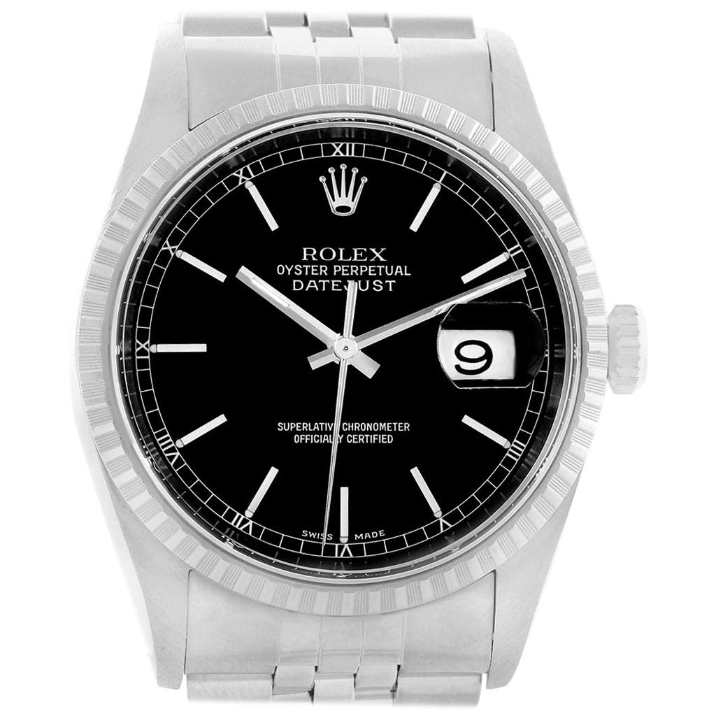 Rolex Datejust Black Dial Jubilee Bracelet Steel Men's Watch 16220 For Sale