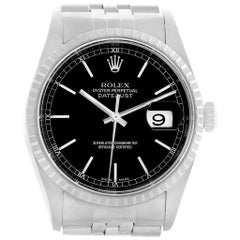 Rolex Datejust Black Dial Jubilee Bracelet Steel Men's Watch 16220