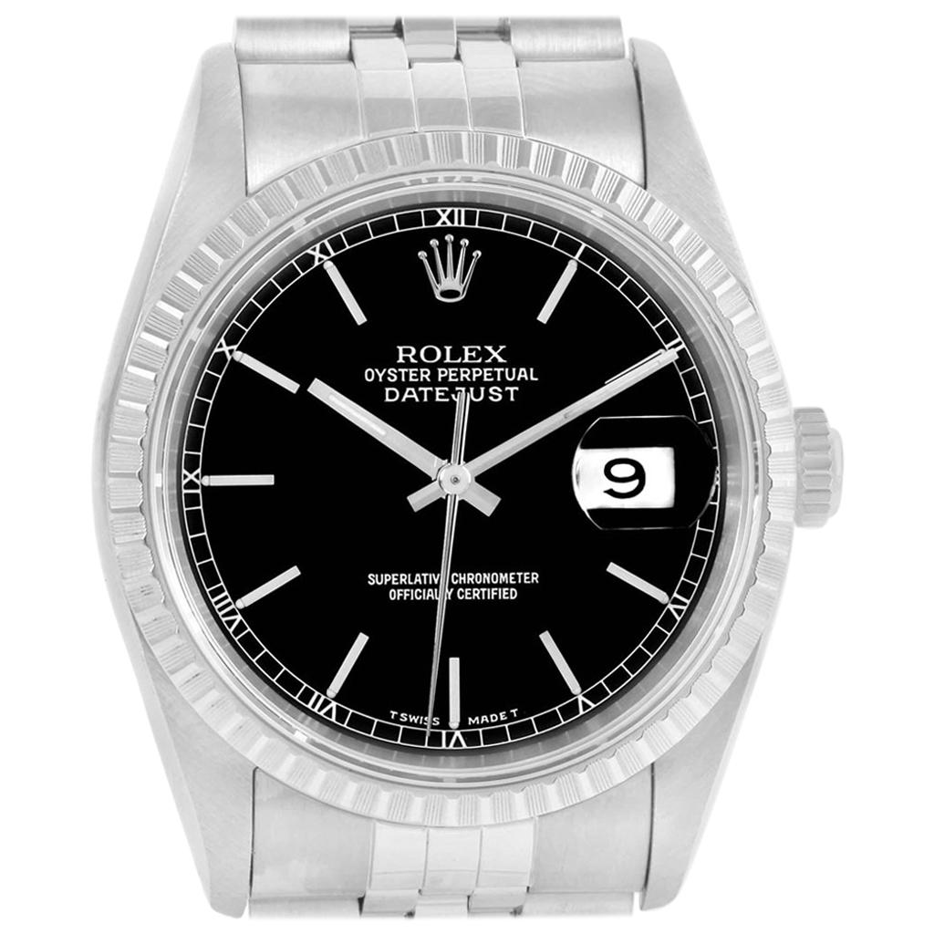 Rolex Datejust Black Dial Jubilee Bracelet Steel Men's Watch 16220 For Sale