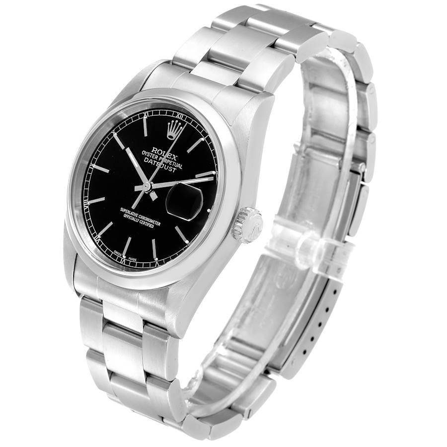 Rolex Datejust Schwarzes Zifferblatt Austern-Armband Stahl Herrenuhr 16200 Box Papiere 1