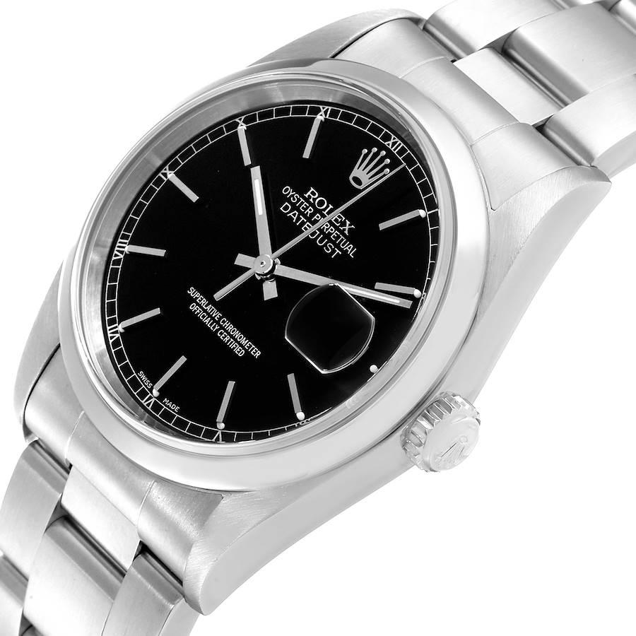 Rolex Datejust Schwarzes Zifferblatt Austern-Armband Stahl Herrenuhr 16200 Box Papiere 2