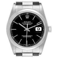 Rolex Datejust Black Dial Oyster Bracelet Steel Mens Watch 16200 Box Papers