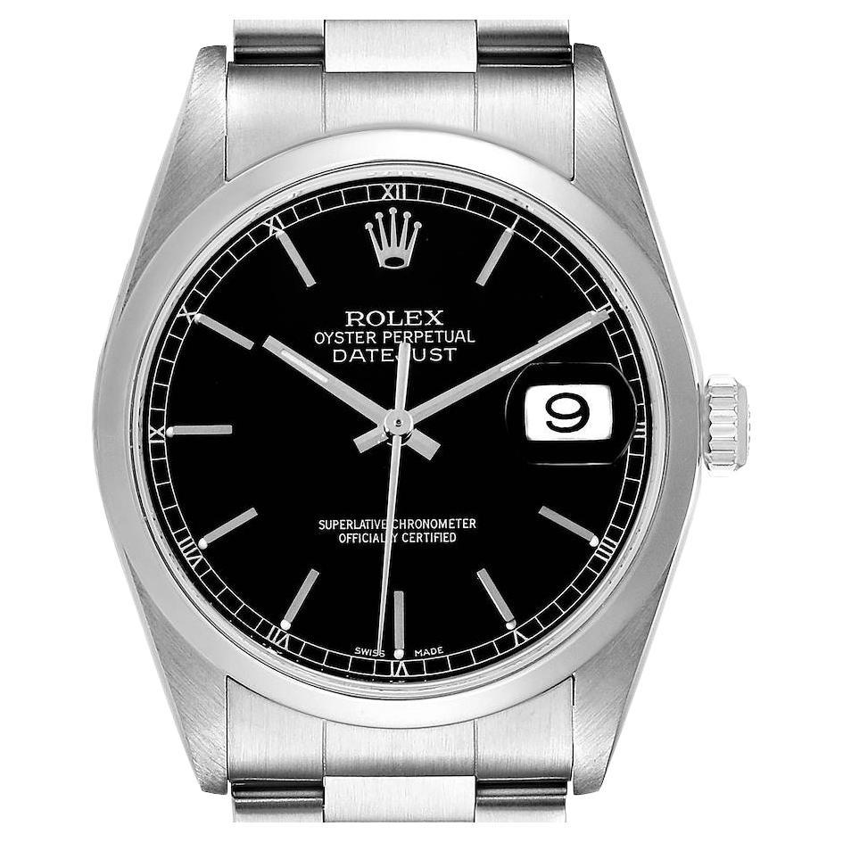 Rolex Datejust Schwarzes Zifferblatt Austern-Armband Stahl Herrenuhr 16200 Box Papiere
