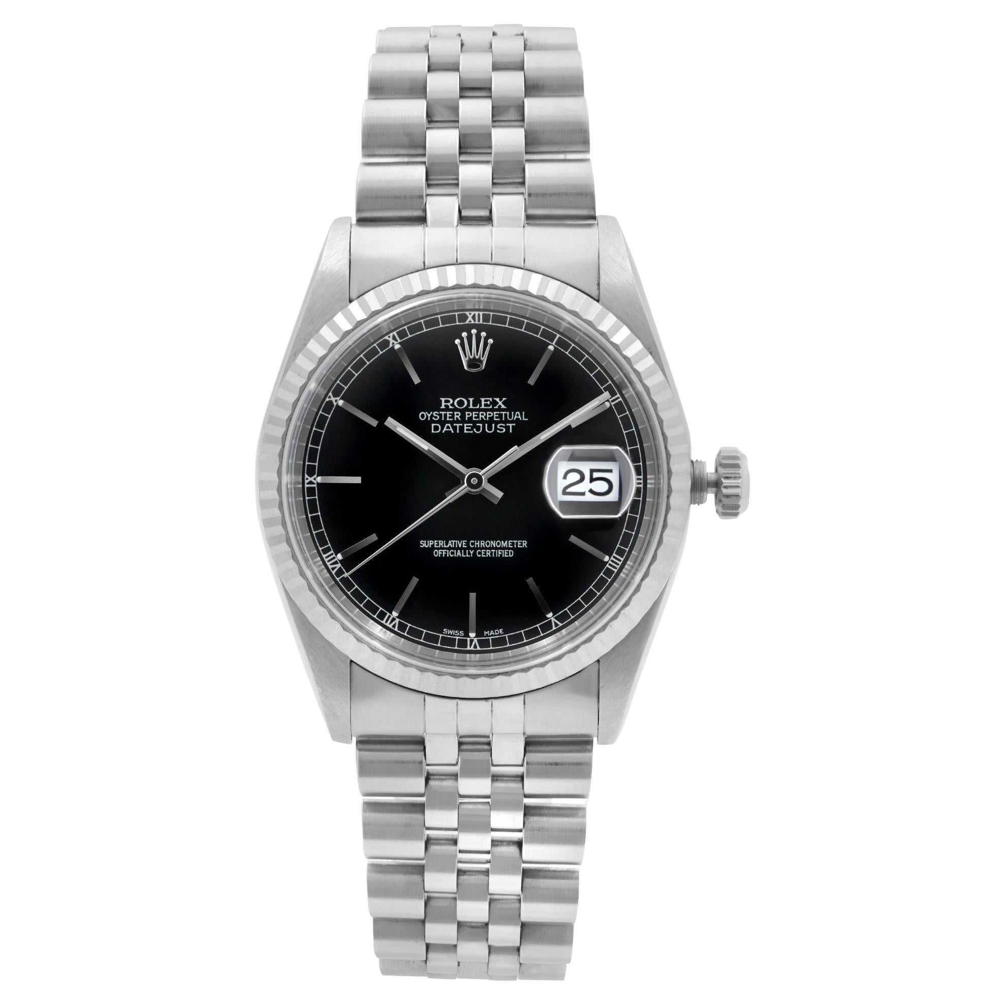 Rolex Datejust Black Dial Steel & 18K White Gold Automatic Men's Watch 16234