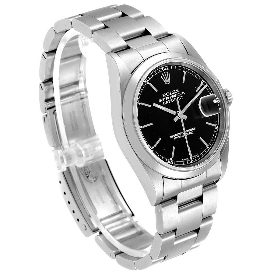 Rolex Datejust Black Dial Steel Men's Watch 16200 In Excellent Condition For Sale In Atlanta, GA