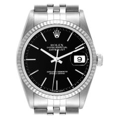 Vintage Rolex Datejust Black Dial Steel White Gold Mens Watch 16234