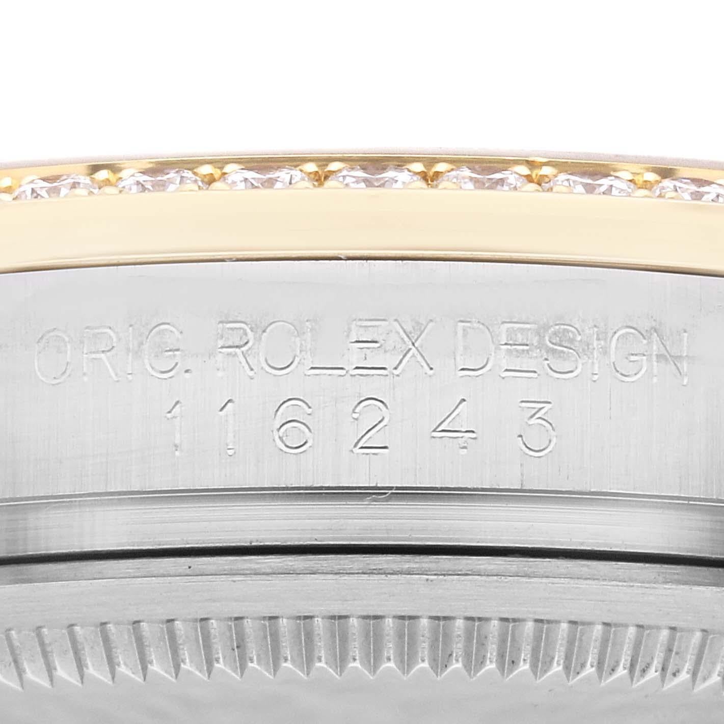 Rolex Datejust Herrenuhr 116243, schwarzes Zifferblatt Stahl Gelbgold Diamant im Angebot 2