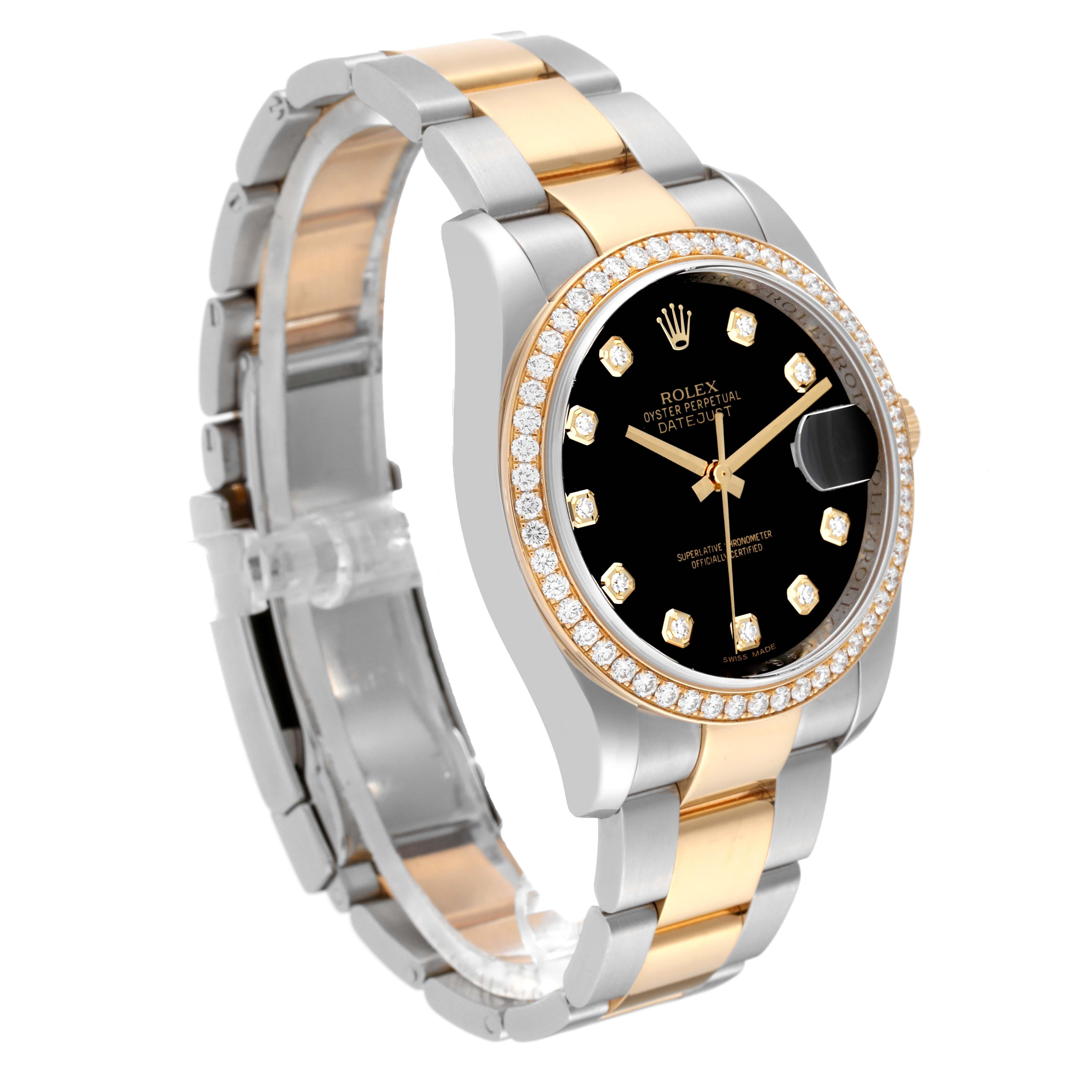 Rolex Datejust Black Dial Steel Yellow Gold Diamond Men's Watch 116243 For Sale 2