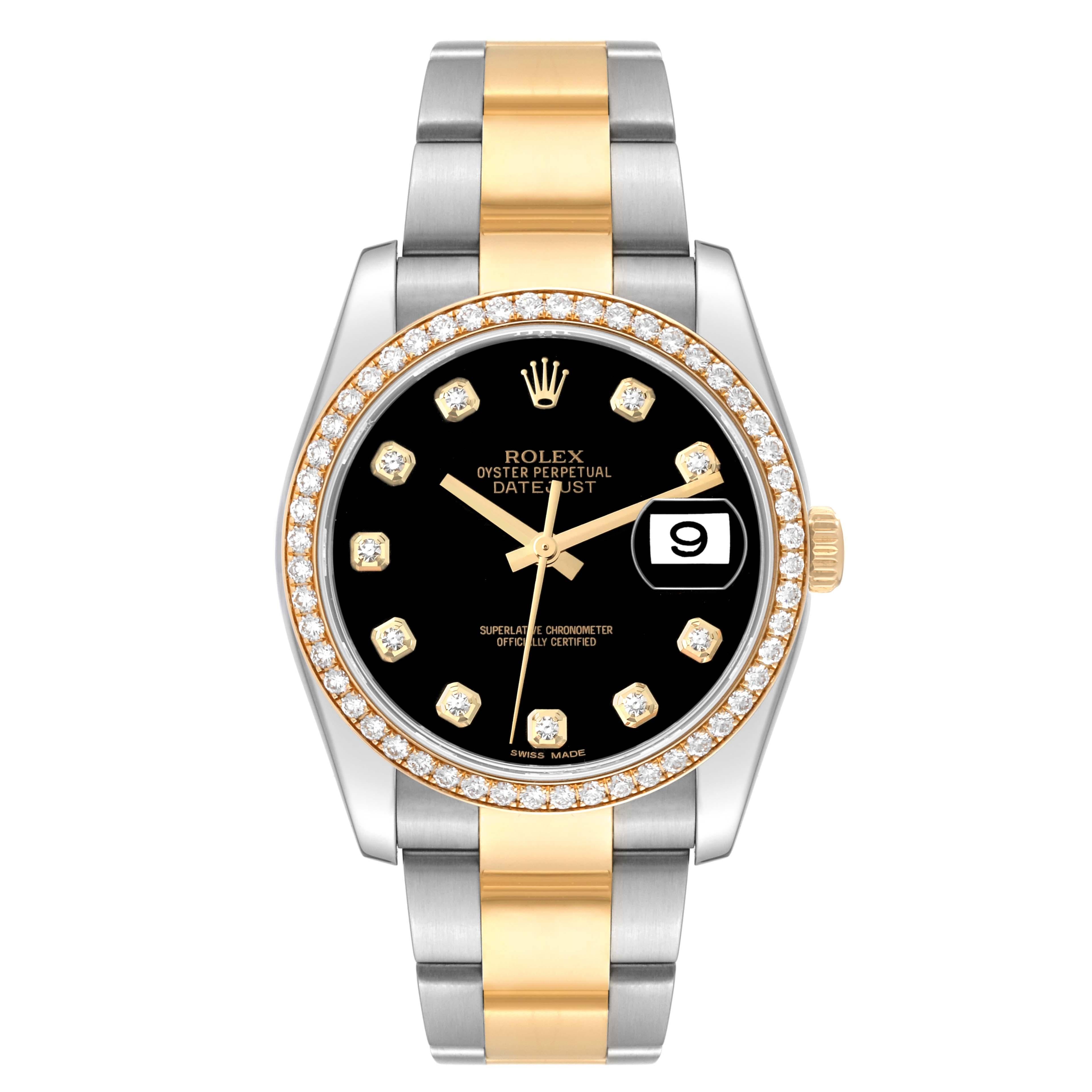 Rolex Datejust Black Dial Steel Yellow Gold Diamond Men's Watch 116243 For Sale 4