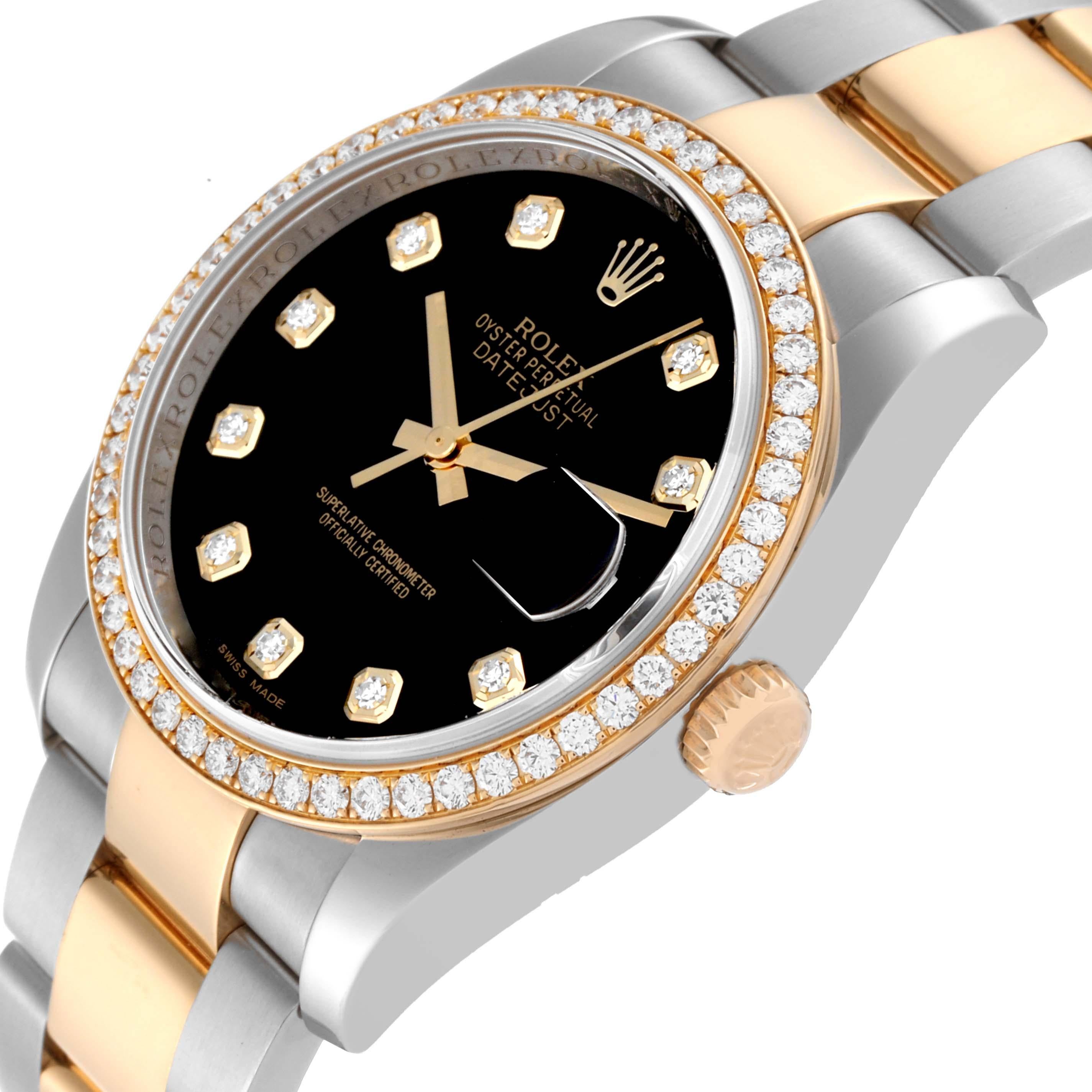 Rolex Datejust Black Dial Steel Yellow Gold Diamond Men's Watch 116243 For Sale 5