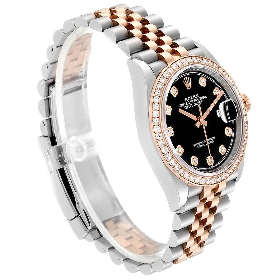 Rolex Datejust Black Diamond Dial Steel EveRose Gold Watch 126231 Box Card In Excellent Condition For Sale In Atlanta, GA