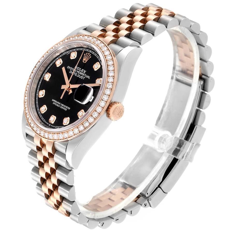 Men's Rolex Datejust Black Diamond Dial Steel EveRose Gold Watch 126231 Box Card For Sale