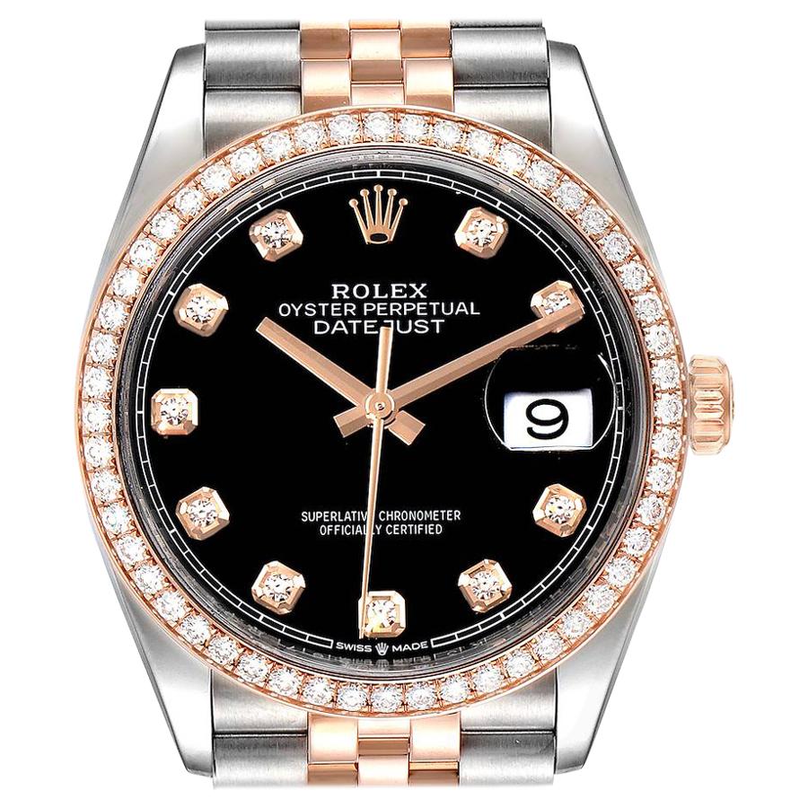 Rolex Datejust Black Diamond Dial Steel EveRose Gold Watch 126231 Box Card For Sale