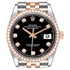 Rolex Datejust Black Diamond Dial Steel EveRose Gold Watch 126231 Box Card