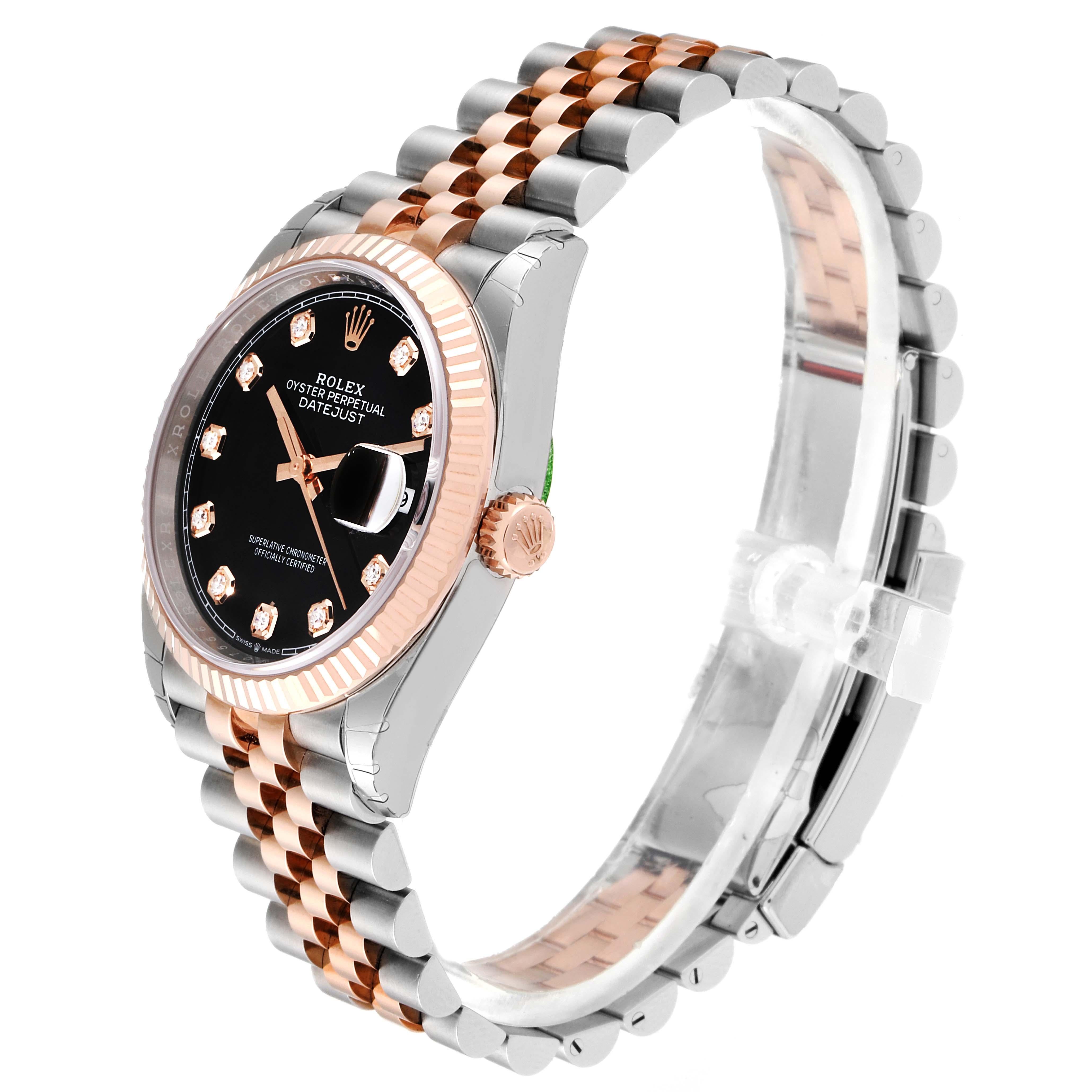 Rolex Datejust Black Diamond Dial Steel EveRose Gold Watch 126231 Unworn In Excellent Condition For Sale In Atlanta, GA