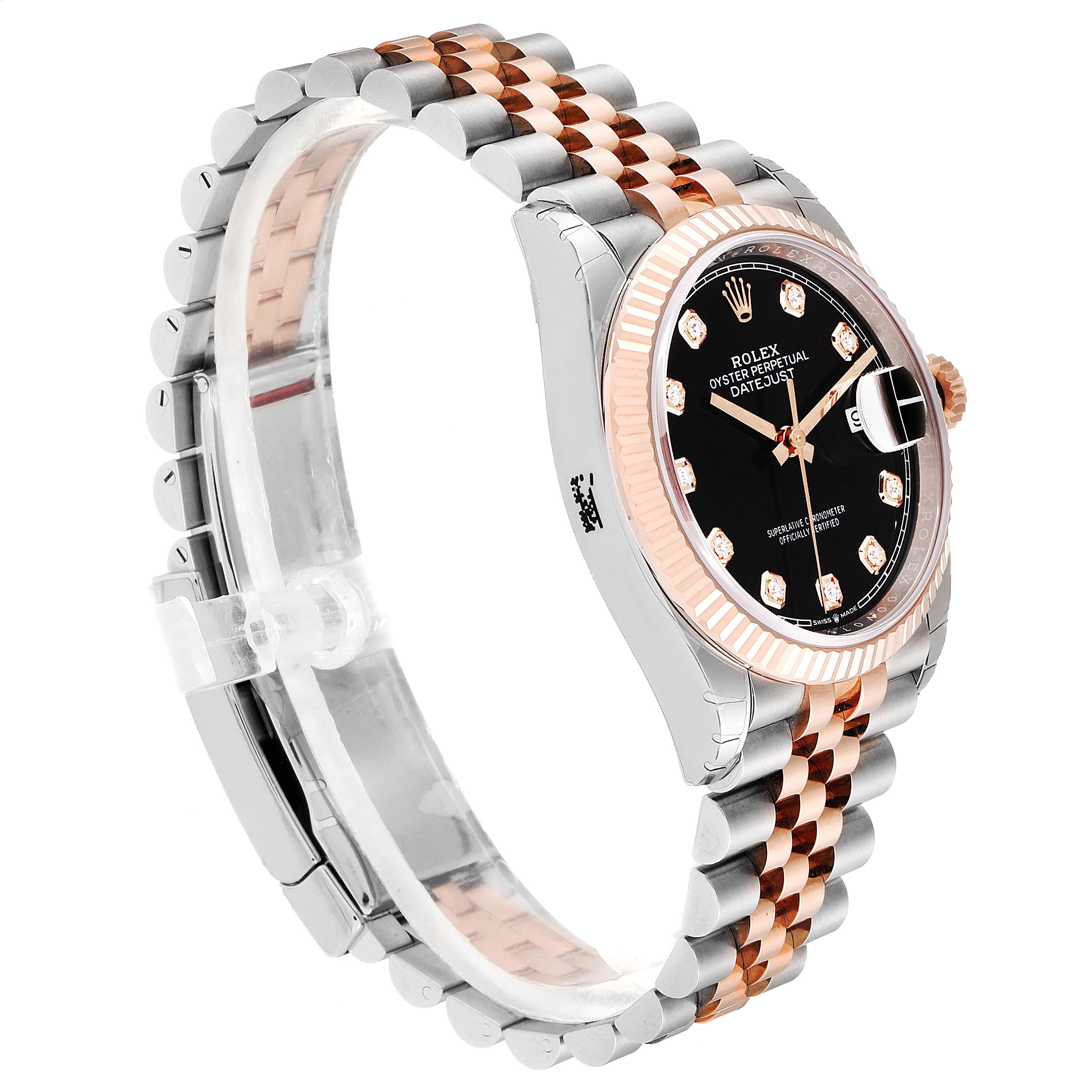 Men's Rolex Datejust Black Diamond Dial Steel EveRose Gold Watch 126231 Unworn For Sale