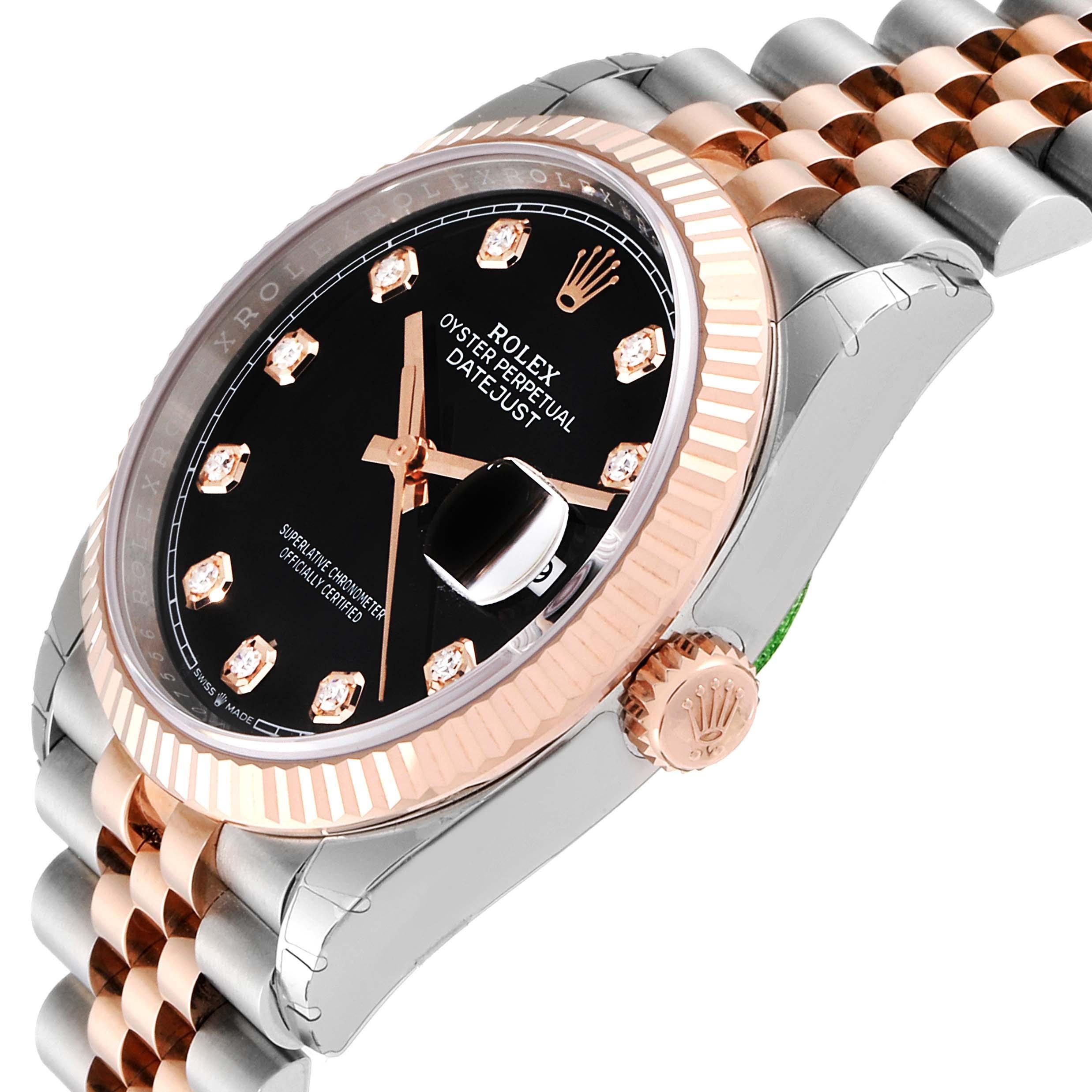 Rolex Datejust Black Diamond Dial Steel EveRose Gold Watch 126231 Unworn For Sale 1