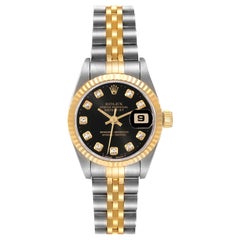 Rolex Datejust Black Diamond Dial Steel Yellow Gold Ladies Watch 69173