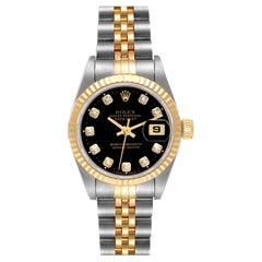 Rolex Datejust Black Diamond Dial Steel Yellow Gold Ladies Watch 69173