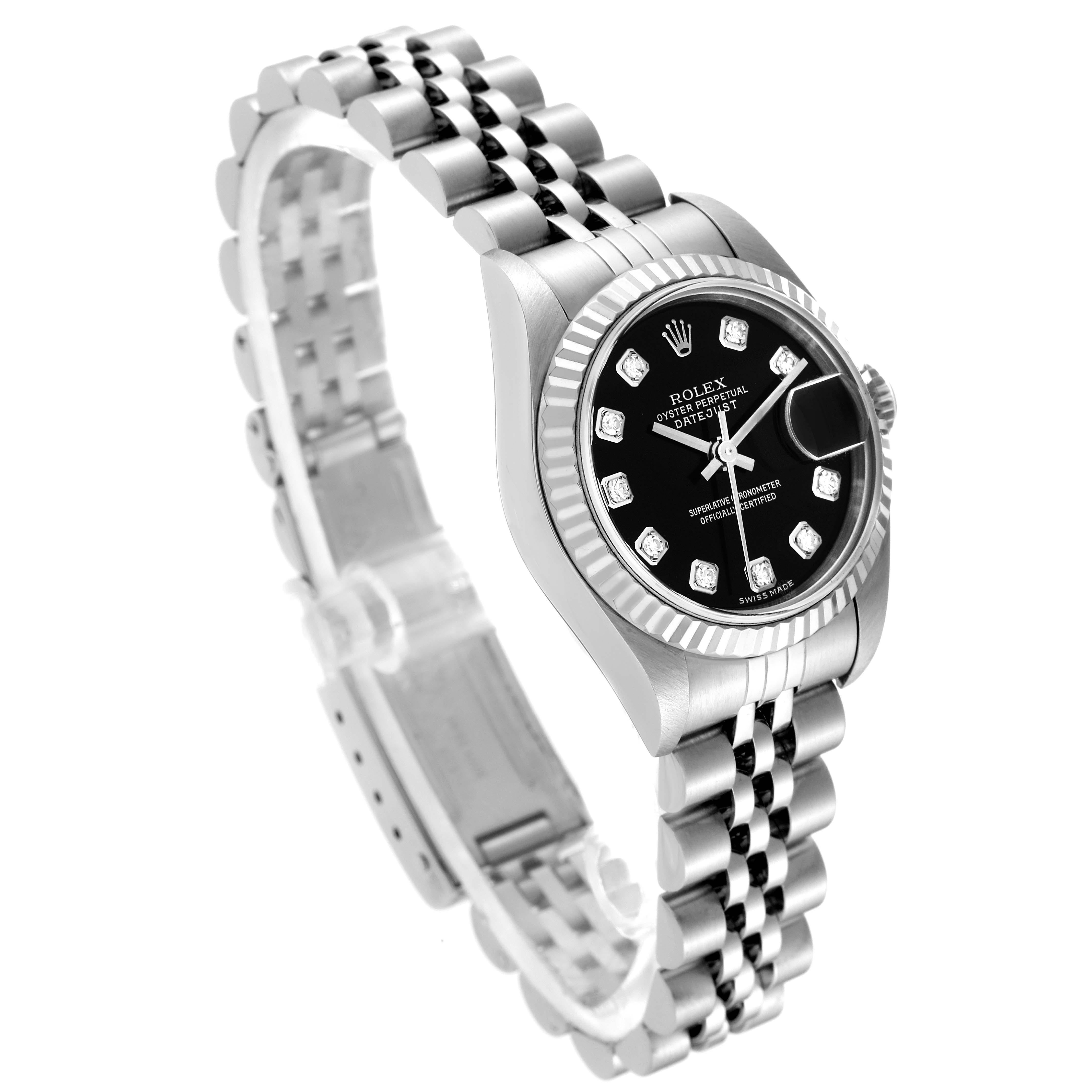 Rolex Datejust Black Diamond Dial White Gold Steel Ladies Watch 79174 Box Papers 2