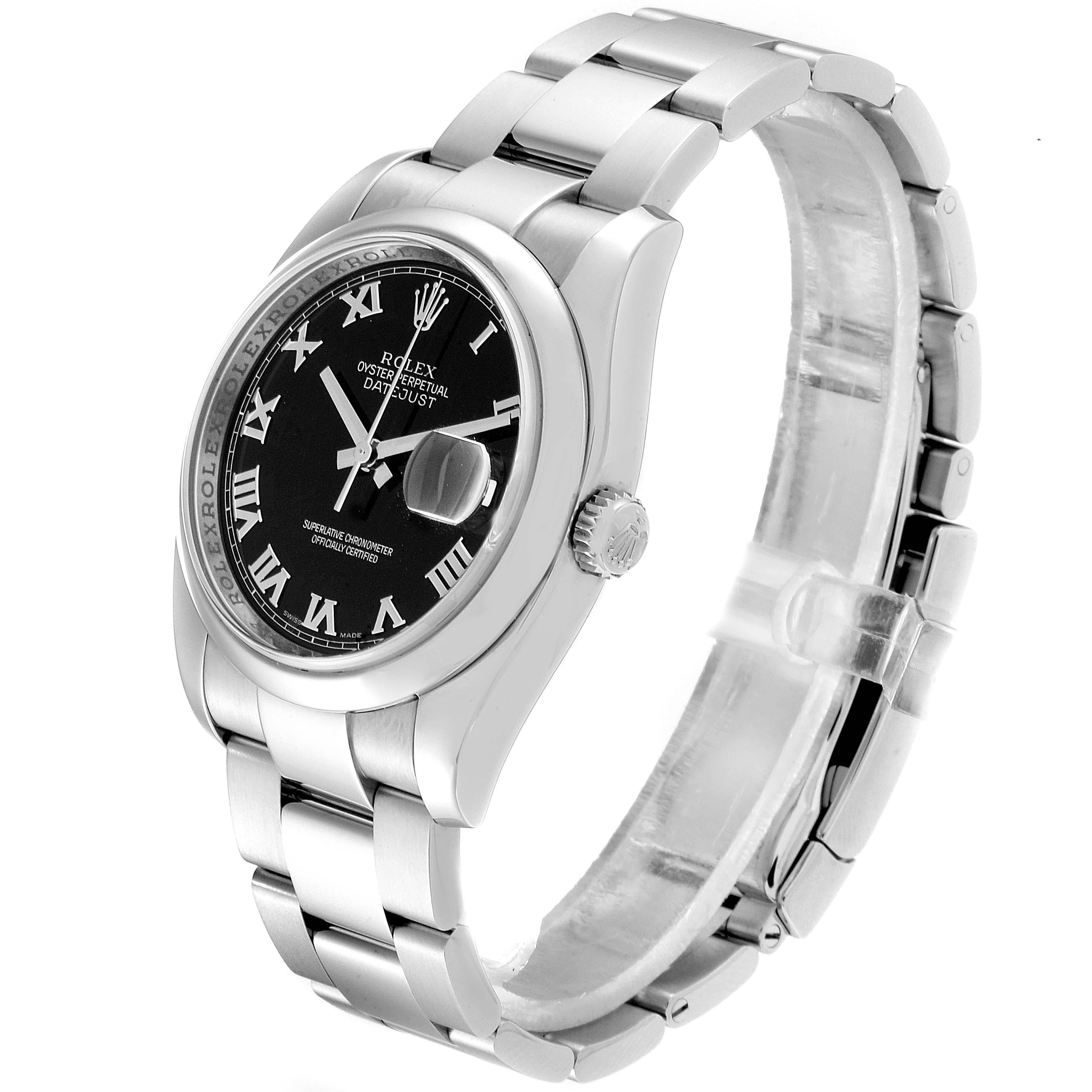 Rolex Datejust Black Roman Dial Steel Men's Watch 116200 Box Card For Sale 1