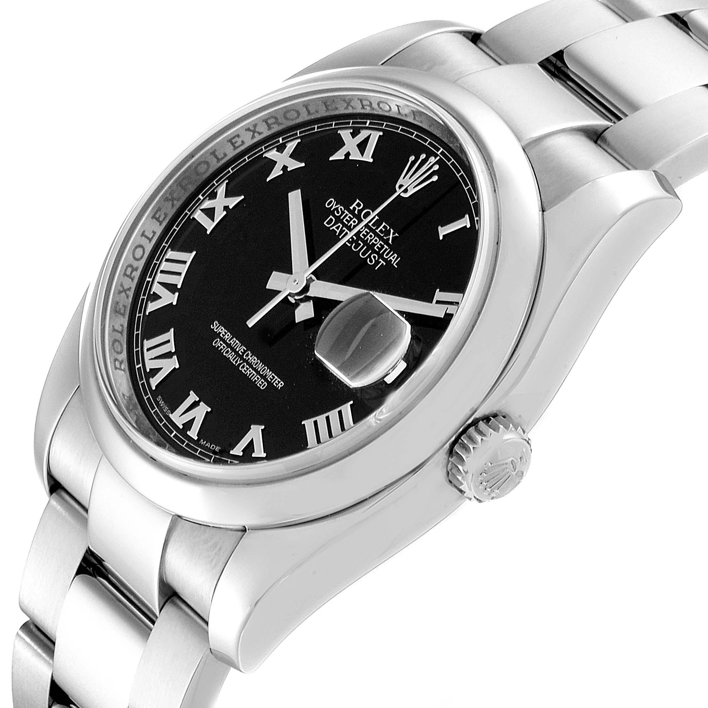 Rolex Datejust Black Roman Dial Steel Men's Watch 116200 Box Card For Sale 2