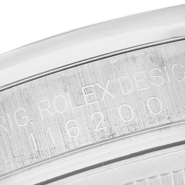 Rolex Datejust Black Roman Dial Steel Mens Watch 116200 Box Card en vente 3