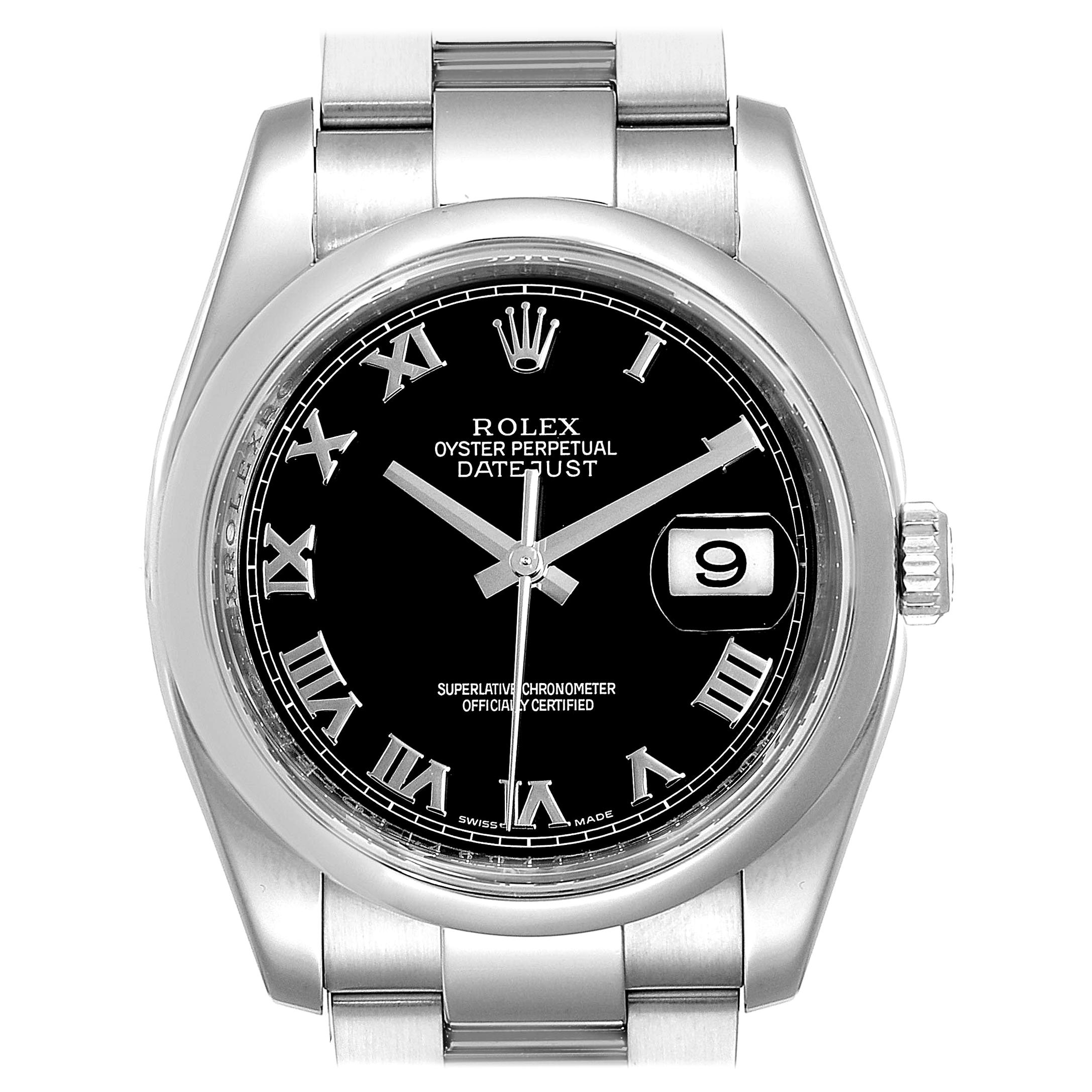 Rolex Datejust Black Roman Dial Steel Men's Watch 116200 Box Card For Sale