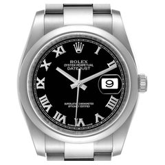 Rolex Datejust Black Roman Dial Steel Mens Watch 116200 Box Card