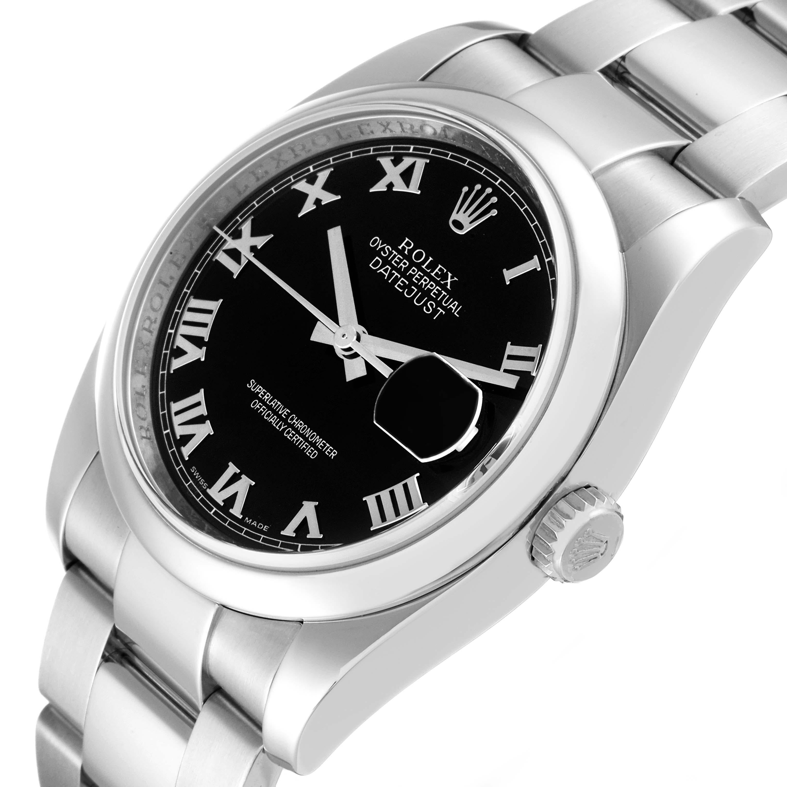Men's Rolex Datejust Black Roman Dial Steel Mens Watch 116200