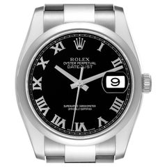 Rolex Datejust Black Roman Dial Steel Mens Watch 116200