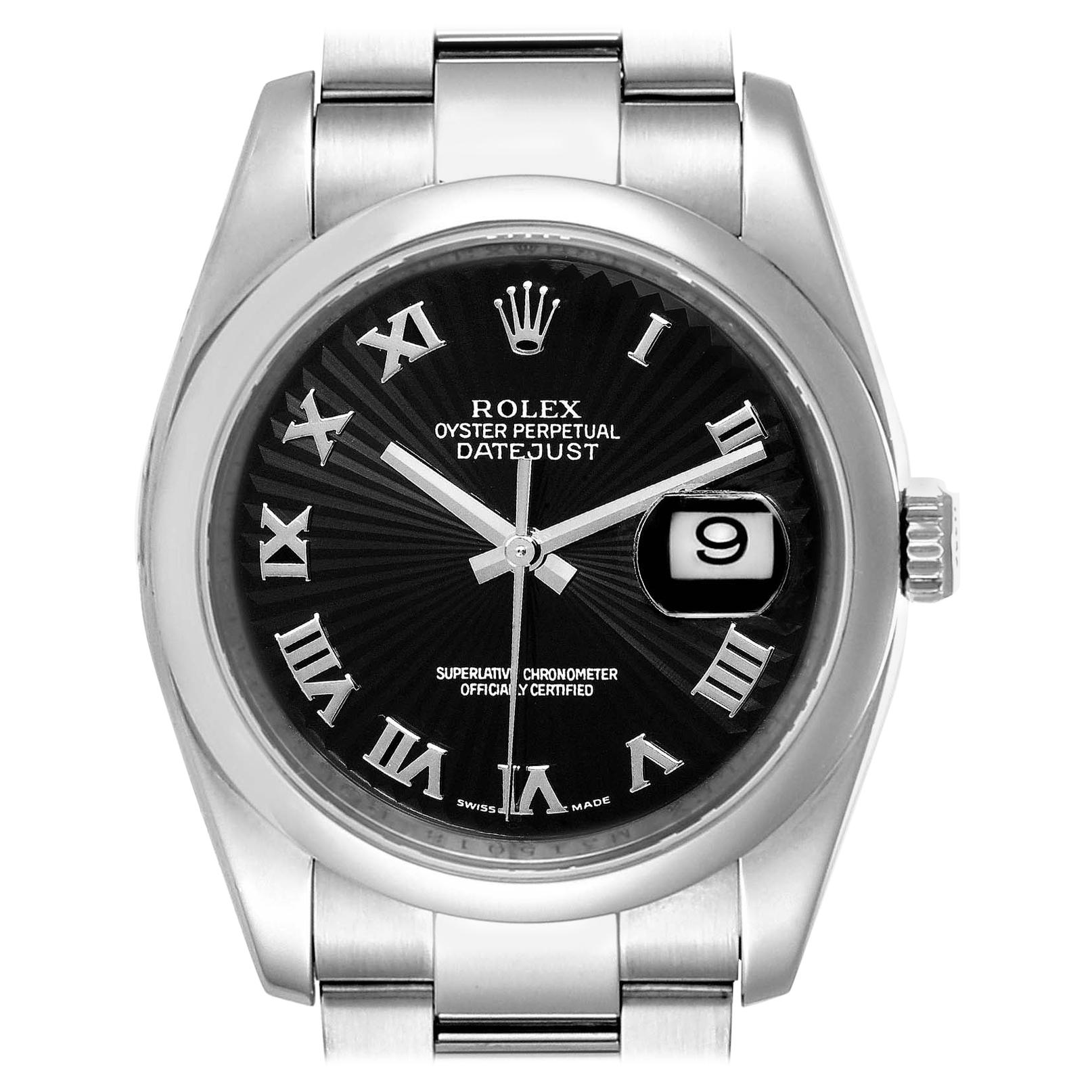 Rolex Datejust Black Sunbeam Dial Oyster Bracelet Steel Men's Watch 116200