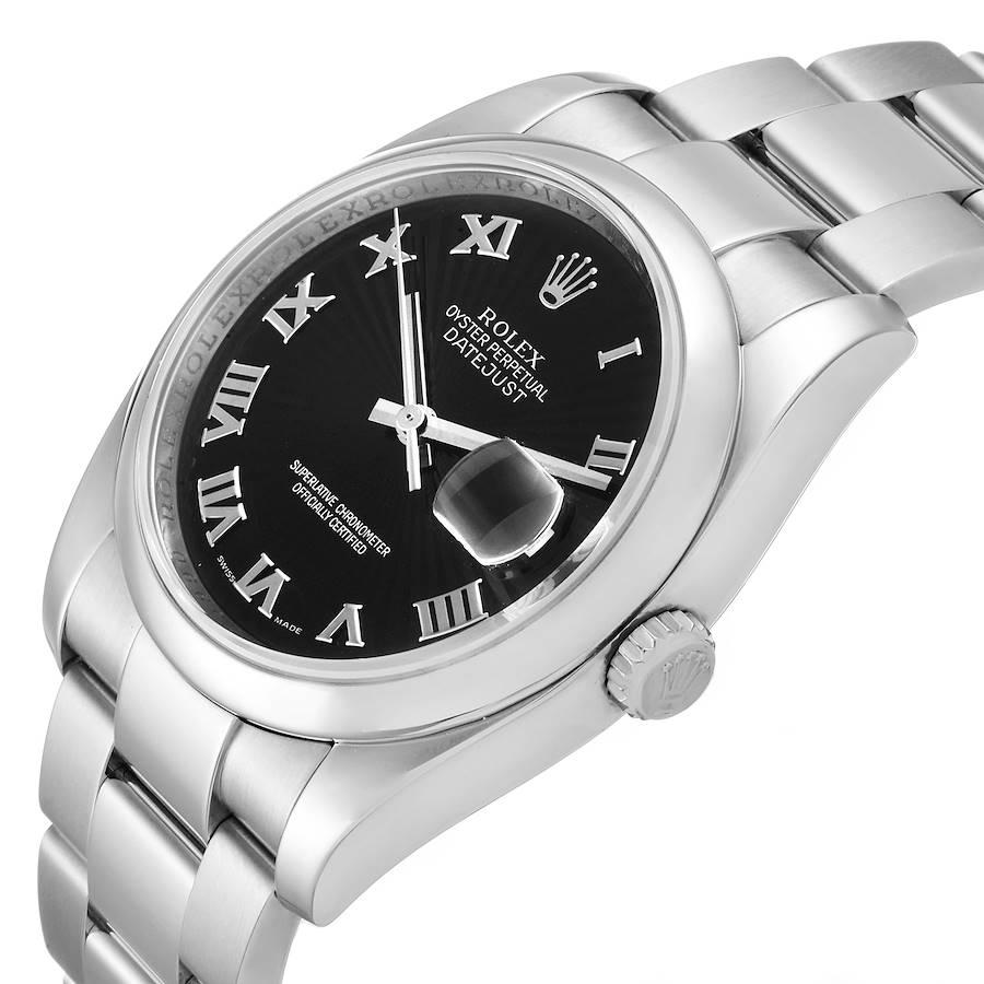Rolex Datejust Black Sunbeam Roman Dial Steel Mens Watch 116200 For Sale 1