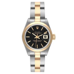 Rolex Datejust Black Tapestry Dial Ladies Watch 69163 Box Papers