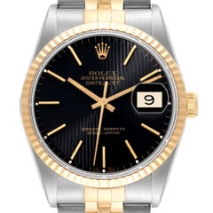 Rolex Datejust Black Tapestry Dial Steel Yellow Gold Mens Watch 16233