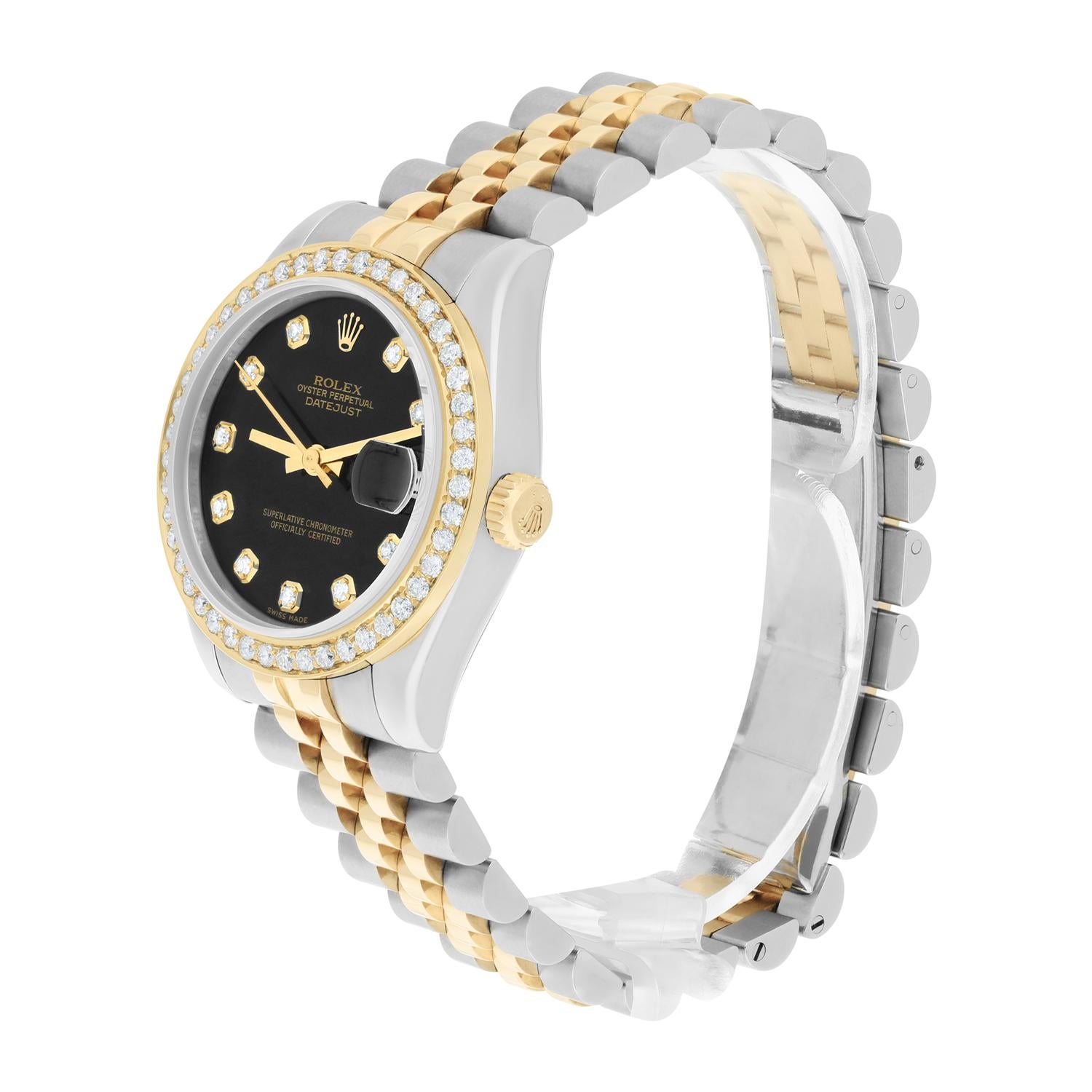 Women's Rolex Datejust Black Two Tone Ladies Watch Diamond Dial/Bezel Jubilee 178243 For Sale