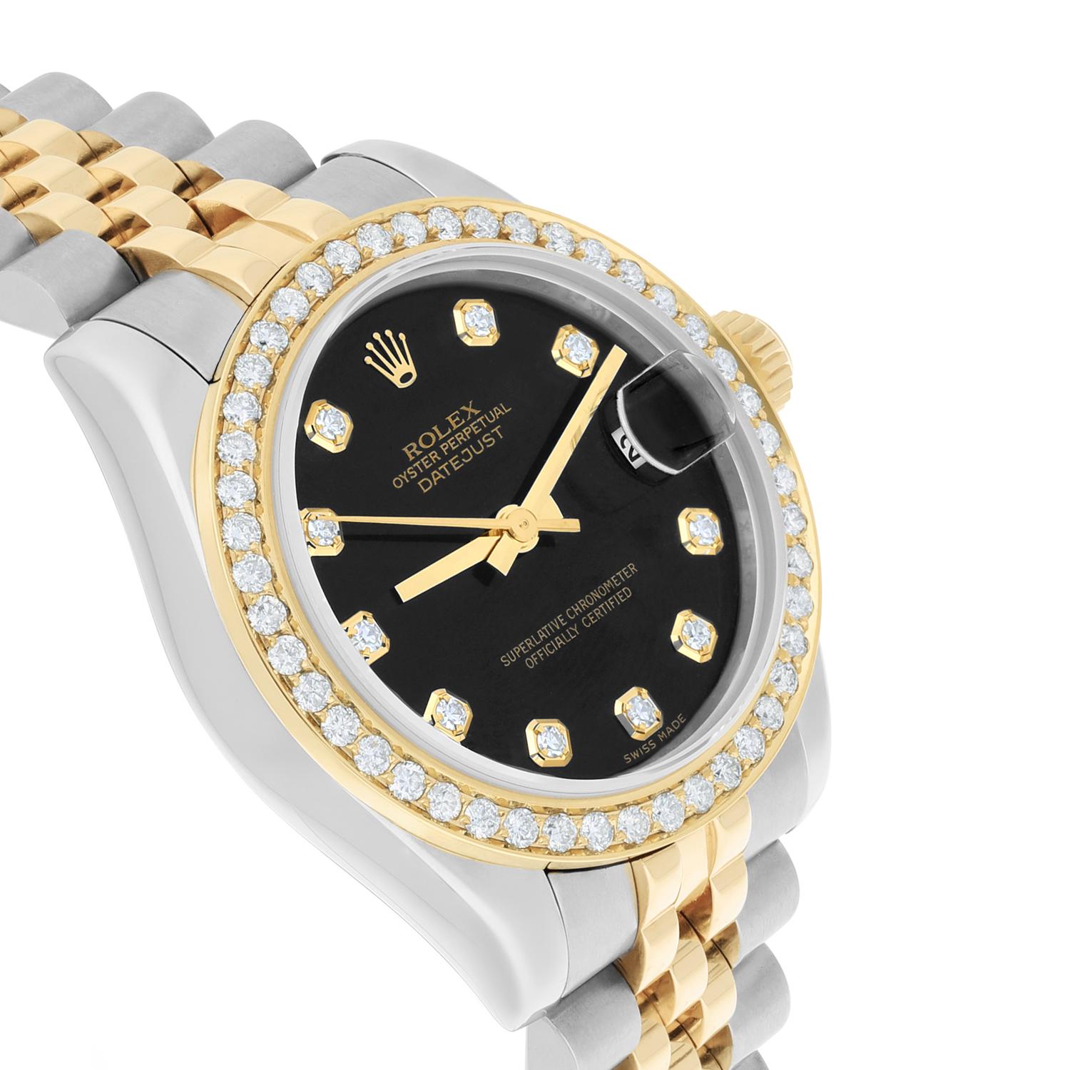 Rolex Datejust Black Two Tone Ladies Watch Diamond Dial/Bezel Jubilee 178243 For Sale 1