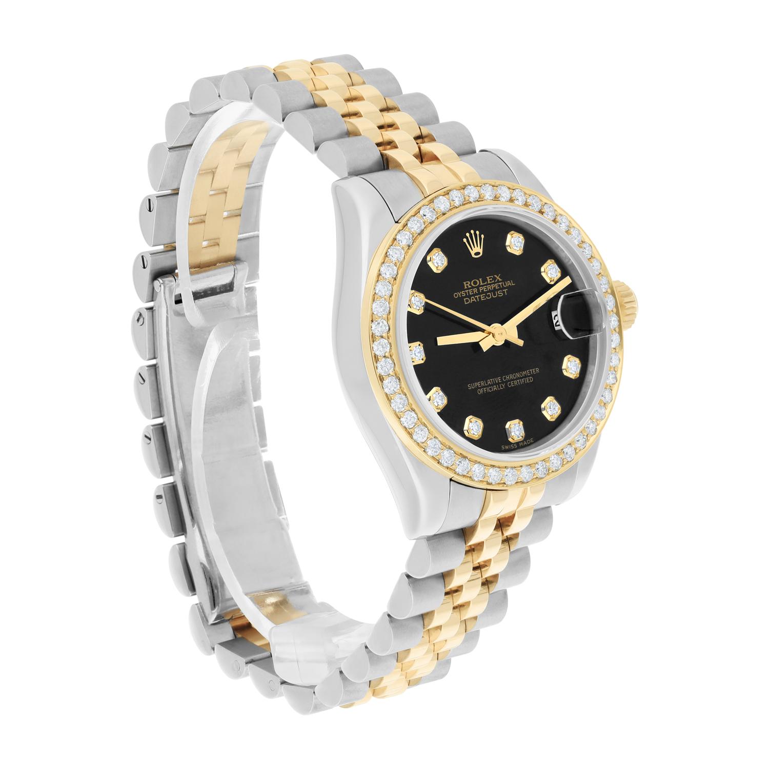 Rolex Datejust Black Two Tone Ladies Watch Diamond Dial/Bezel Jubilee 178243 For Sale 2