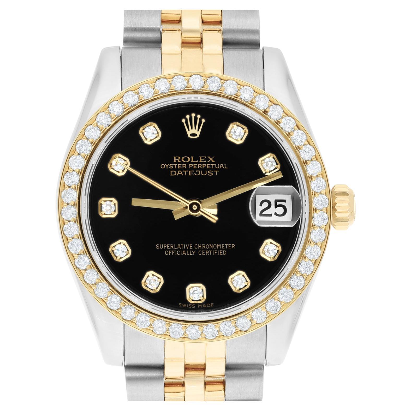 Rolex Datejust Black Two Tone Ladies Watch Diamond Dial/Bezel Jubilee 178243 For Sale