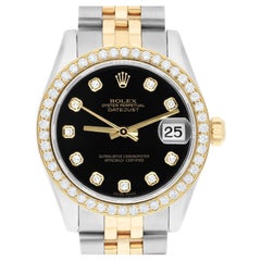 Rolex Datejust Black Two Tone Ladies Watch Diamond Dial/Bezel Jubilee 178243
