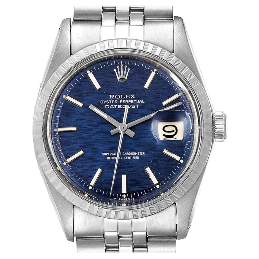 Rolex Datejust Blue Brick Dial Steel Vintage Men's Watch 1603