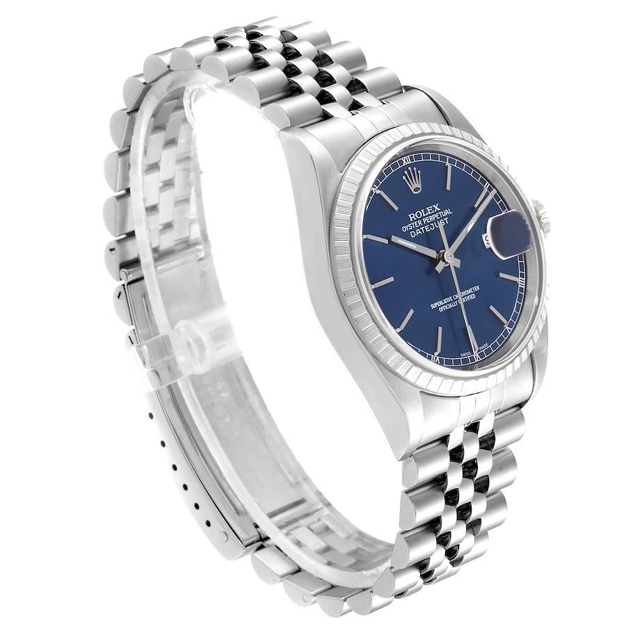 Rolex DateJust Blue Dial Jubilee Bracelet Steel Men's Watch 16220 In Excellent Condition For Sale In Atlanta, GA