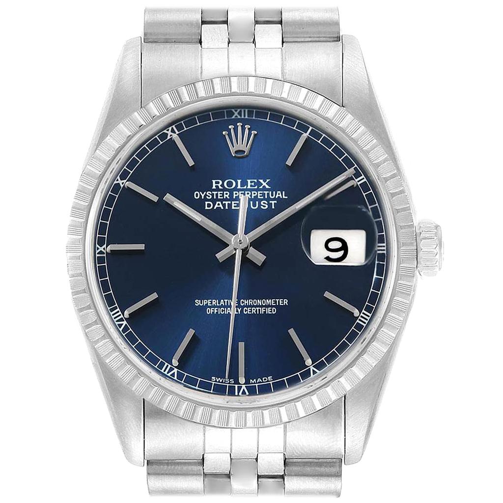 Rolex DateJust Blue Dial Jubilee Bracelet Steel Men's Watch 16220 For Sale