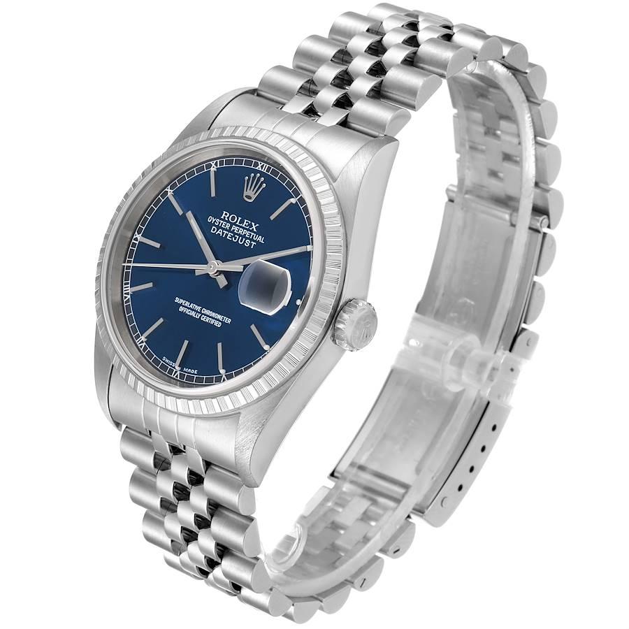 Rolex DateJust Blue Dial Jubilee Bracelet Steel Men's Watch 16220 Papers For Sale 1