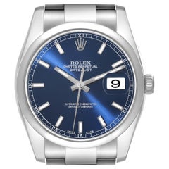 Rolex Datejust Blue Dial Oyster Bracelet Steel Mens Watch 116200 Box Card