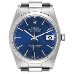 Rolex Datejust Blue Dial Oyster Bracelet Steel Mens Watch 16200 Box Papers