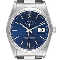 Vintage Rolex Datejust Blue Dial Oyster Bracelet Steel Mens Watch 16200 Box Papers