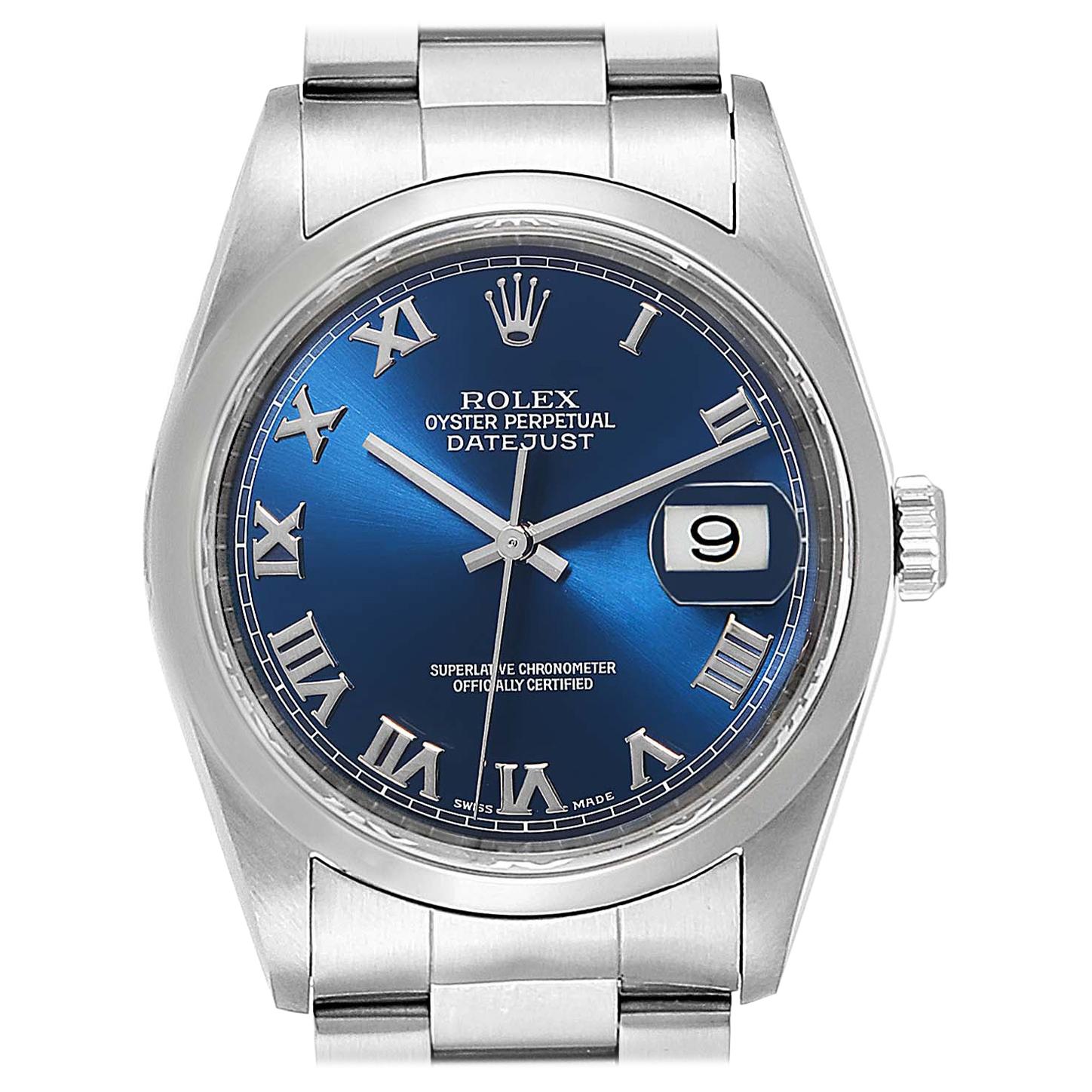 Rolex Datejust Blue Dial Oyster Bracelet Steel Men's Watch 16200 For Sale